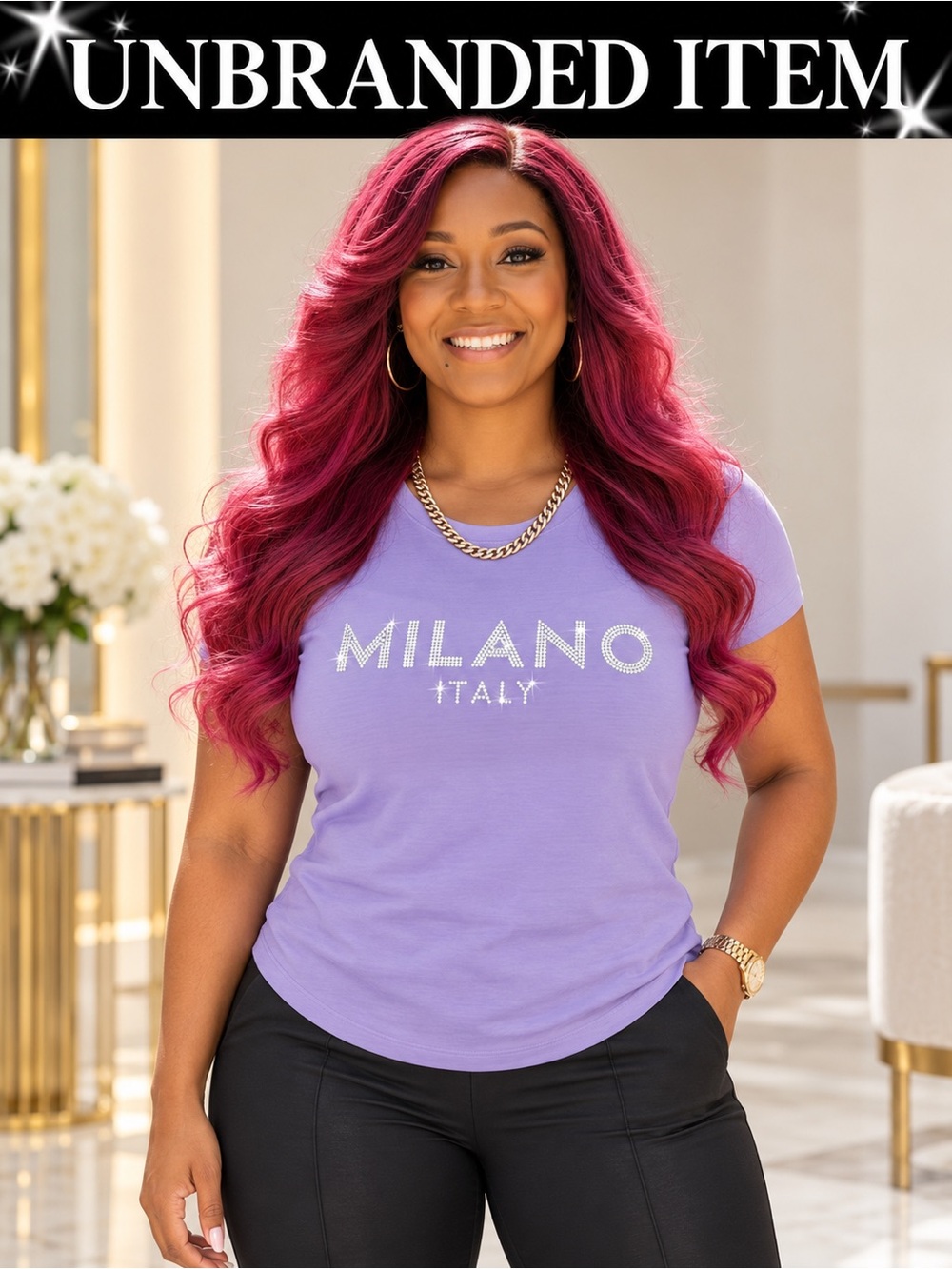 T-SHIRT: Lavender Sparkle Print w/Short Sleeve, NIP